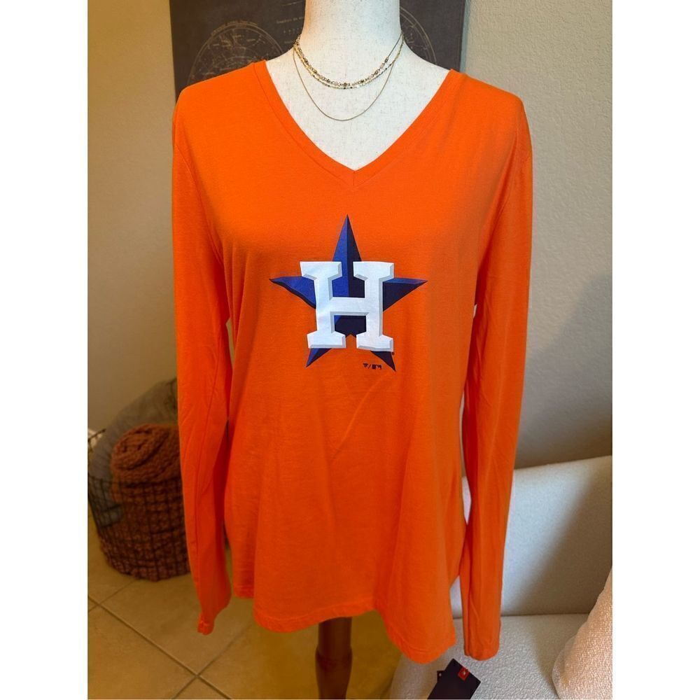 NWT Fanatics MLB Houston Astros Baseball Long Sleeve V-Neck Top Size Large
